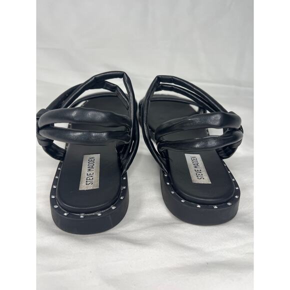 Steve Madden Jeena Ankle Strap Open Toe Black Leather Sandals Size 8 - Picture 4 of 8